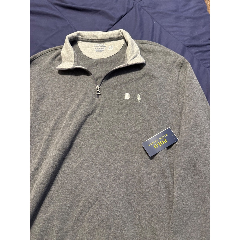 Polo Ralph Lauren Mens Luxury Jersey Quarter-Zip Pullover Dark Grey Heather XL - Picture 2 of 12